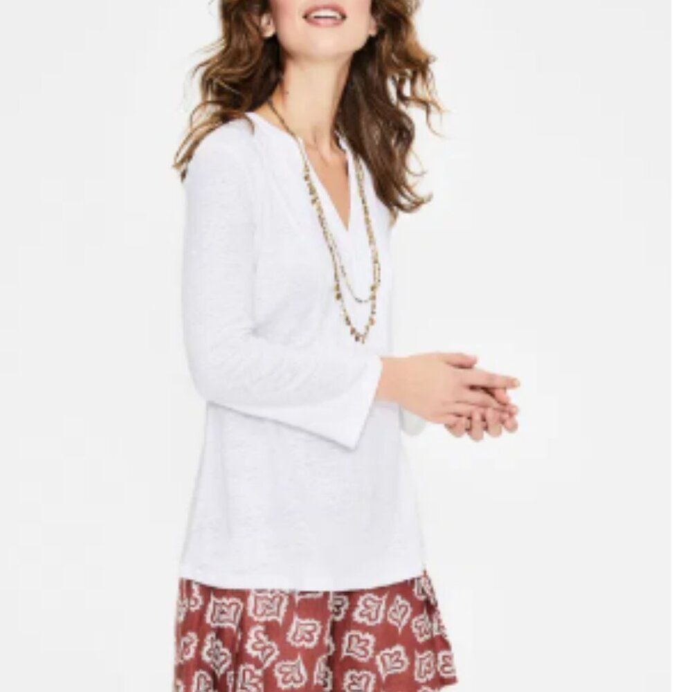 Boden Linen Pintuck Jersey Top, Size L